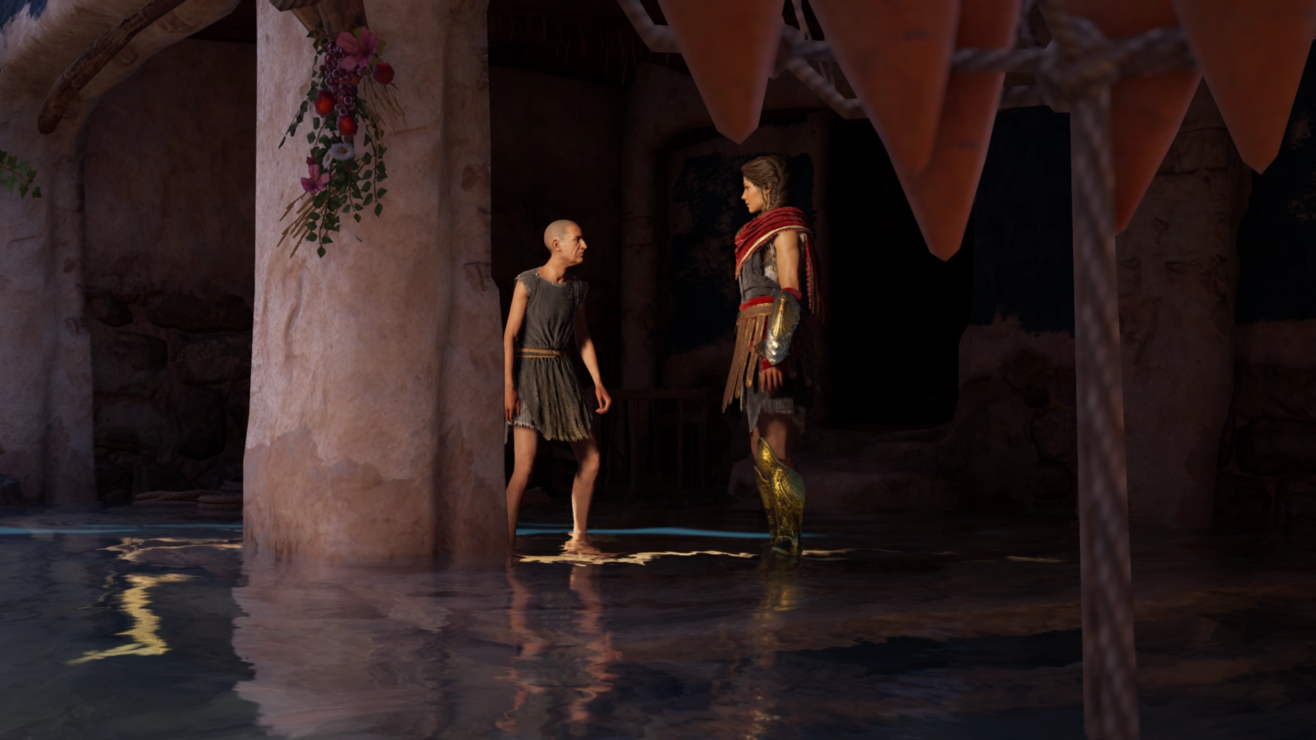Kassandra discussing her findings with the beggar