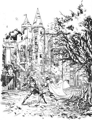 ACH Bertrand de Poulengy practice fighting.jpg