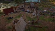Eivor finding the Viking camp ravaged