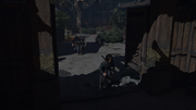 Naoe attempting to flee the castle and the guards