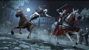 Ezio assassinating a mounted guard