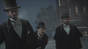 Owers' guards watching Evie drive away in a carriage