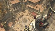 Ezio waiting to attack from above