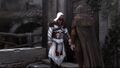 Ezio and Volpe at the steps of La Volpe Addormentata.