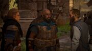 Gunnar introduces Eivor to Tewdwr, who argues about her presence in his shire