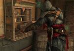Ezio at a Bomb-crafting station