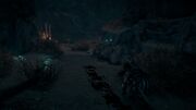 Kassandra following the bloody trails into the caverns