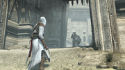 Haras confronting Altaïr at the fortress' gates