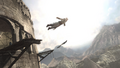 Altaïr performing a Leap Of Faith to deceive the Templars attacking the fortress