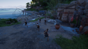 Kassandra fighting against the pirate "actors"