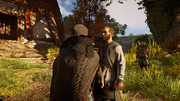 Eivor bidding Tewdwr farewell as he left with Broder