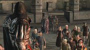 Ezio looking towards the other Assassins