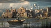 Concept art of Anbar as seen from the Euphrates river