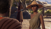 Euterpe informing Markos and Kassandra of Phoibe's capture