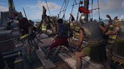 Melanthos and the crew of Kronos engaging Kassandra and her crew
