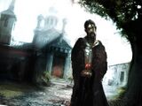 Rasputin holding his intestines after Guseva's attack