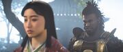 Yasuke telling Oichi of his encounter with Mitsuhide