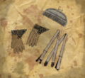 The small bag containing leather shoes, cloth and other items.
