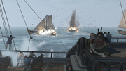 The Aquila firing grapeshot at enemy gunboats