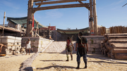 Kassandra and Natakas outside the shipyard