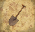 The brand new shovel found at the cemetery.