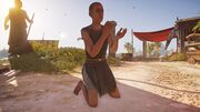 Otonia begging on the streets of Mykonos