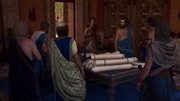 Aristophanes with the rest of the Periklean Circle
