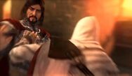 Cesare Borgia attempting to stop Ezio Auditore's attack.