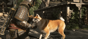 ACShadows Yasuke petting dog.png