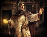 Concept art of Savonarola holding the Apple of Eden