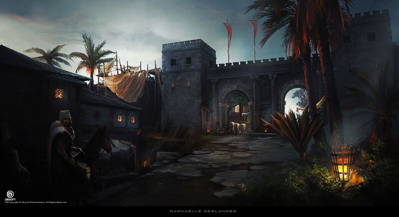 File:ACO Alexandria Gates Night Concept Art - Raphaëlle Deslandes.jpg