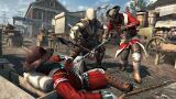 Connor assassinating a Redcoat with a bayonet.