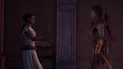Kassandra confronting the Pythia at her home