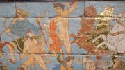 Apollo depicted in a mural in 5th century BCE Greece, with Artemis on his left