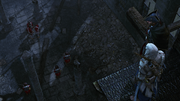 Connor and Haytham watching the Loyalist meeting