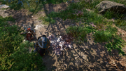 Eivor investigating the corpse and blood