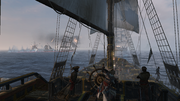 The galleon firing on Vane's ships