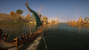 Eivor arriving at the blockade