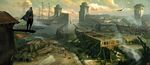 Ezio overlooking a shipyard.