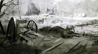 Concept art of wolves in the Frontier in the winter.