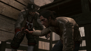 Achilles handing Connor his tomahawk