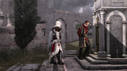 Ezio following Niccolò into a tunnel