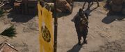 Yasuke look at the tattered Oda banner