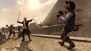 Ratonhnhaké:ton and Thomas Jefferson in combat against Bluecoats