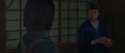 Rikyū teaching Naoe about the turning of the bowl during the ceremony