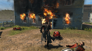 Shay heading into the burning house