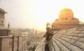 Altaïr watching the inner courtyard from the rooftops.