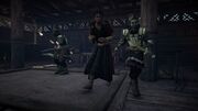 Pithias with his guards, wary