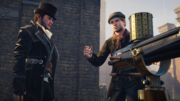 Nigel showing the Gatling gun to Jacob
