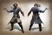 Concept art of the Captain of the Aquila outfit; front and back view.